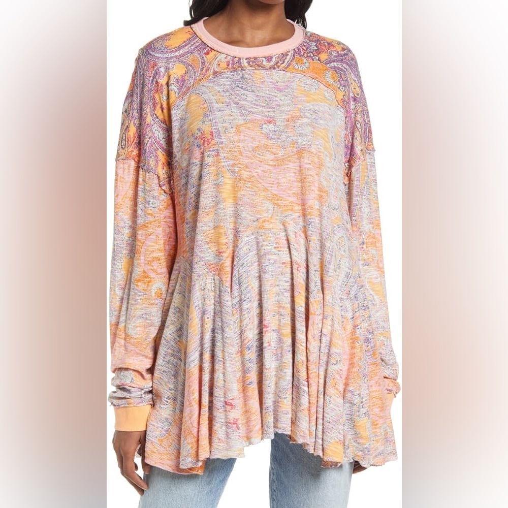 πHPπ NEW NWT Free People Making Circles Longline T-Shirt Tunic Paisley Small - Picture 7 of 14